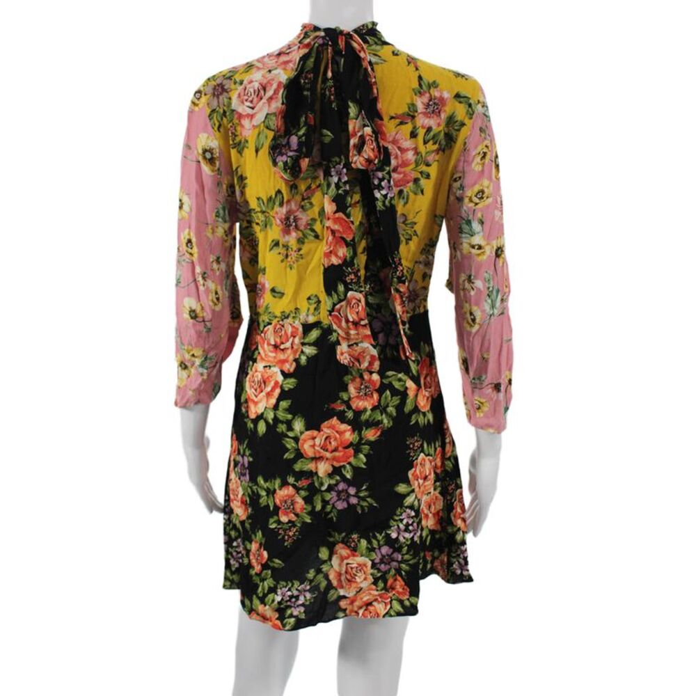Zara Woman Womens Mini Floral Dress Multicolor High Neck Viscose 3/4 Zip Size M - Picture 3 of 5